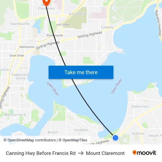 Canning Hwy Before Francis Rd to Mount Claremont map