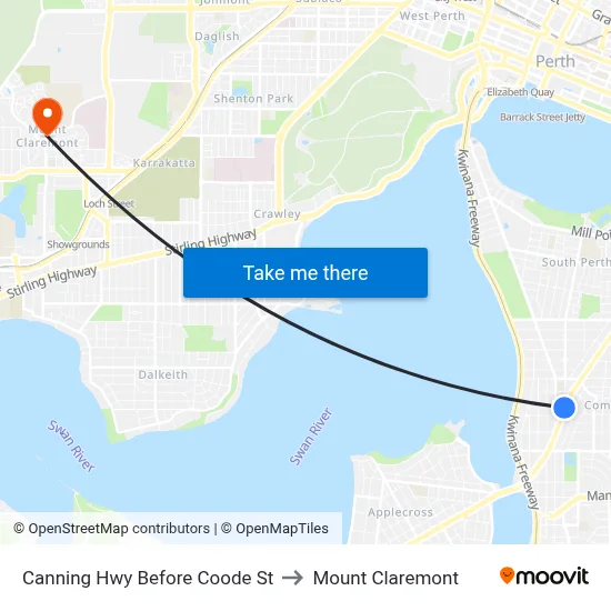 Canning Hwy Before Coode St to Mount Claremont map