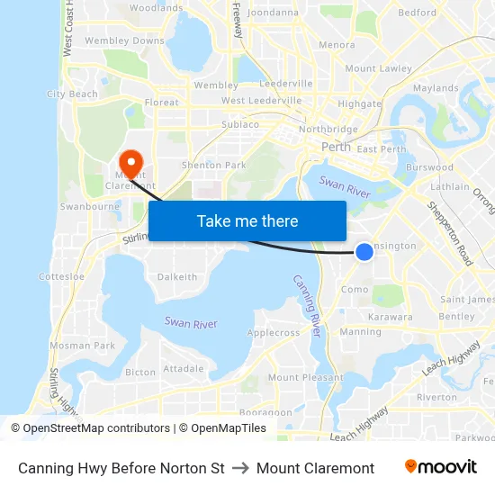 Canning Hwy Before Norton St to Mount Claremont map