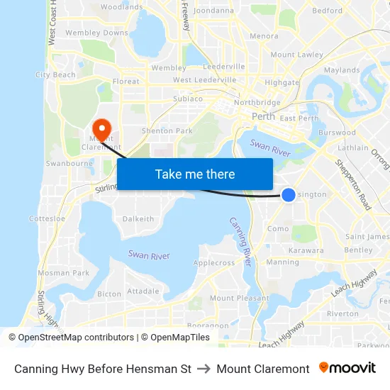 Canning Hwy Before Hensman St to Mount Claremont map
