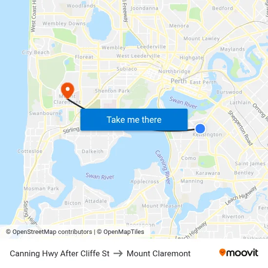Canning Hwy After Cliffe St to Mount Claremont map