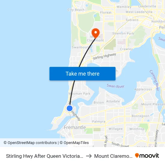 Stirling Hwy After Queen Victoria St to Mount Claremont map