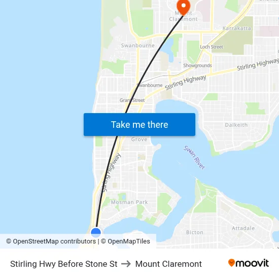 Stirling Hwy Before Stone St to Mount Claremont map