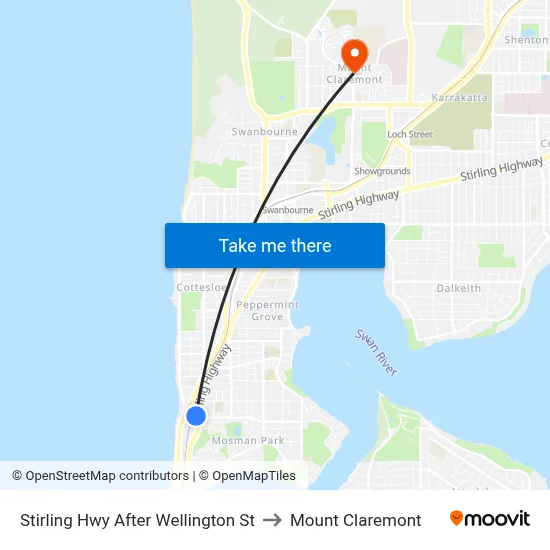 Stirling Hwy After Wellington St to Mount Claremont map