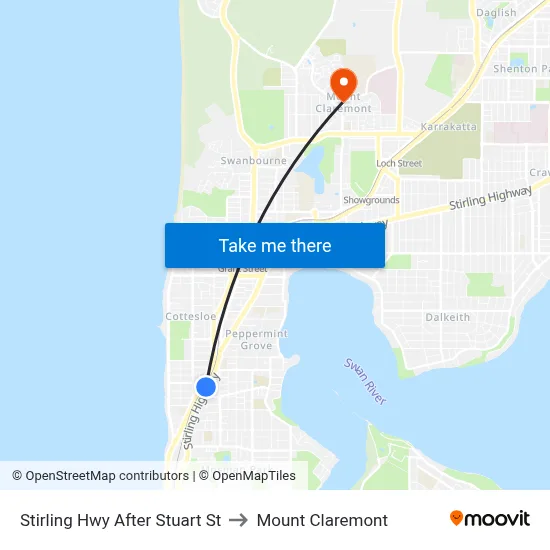 Stirling Hwy After Stuart St to Mount Claremont map
