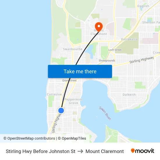 Stirling Hwy Before Johnston St to Mount Claremont map