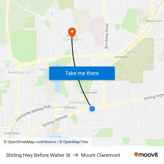 Stirling Hwy Before Walter St to Mount Claremont map