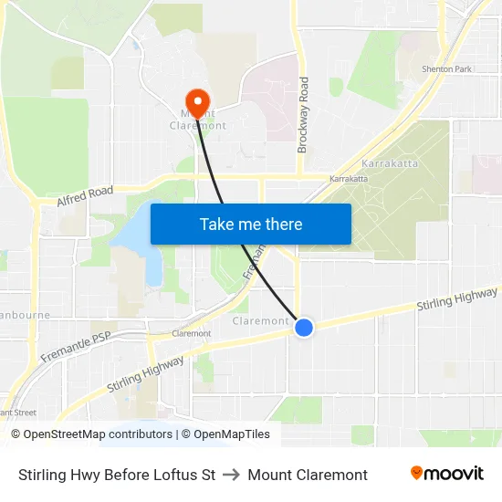 Stirling Hwy Before Loftus St to Mount Claremont map