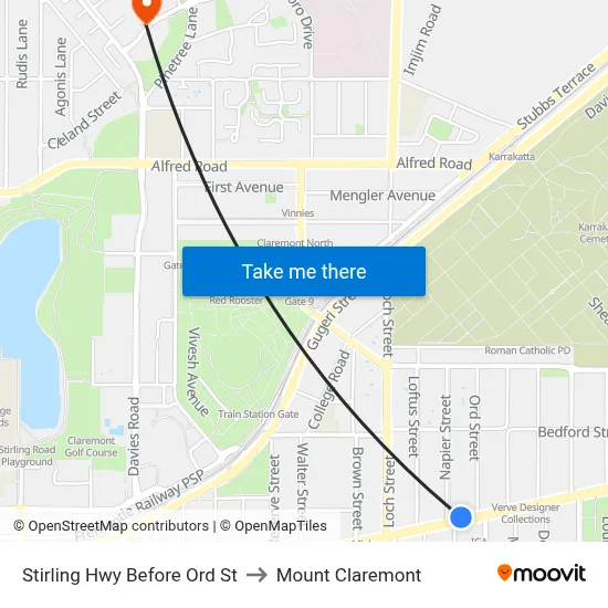 Stirling Hwy Before Ord St to Mount Claremont map