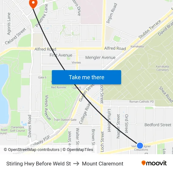 Stirling Hwy Before Weld St to Mount Claremont map