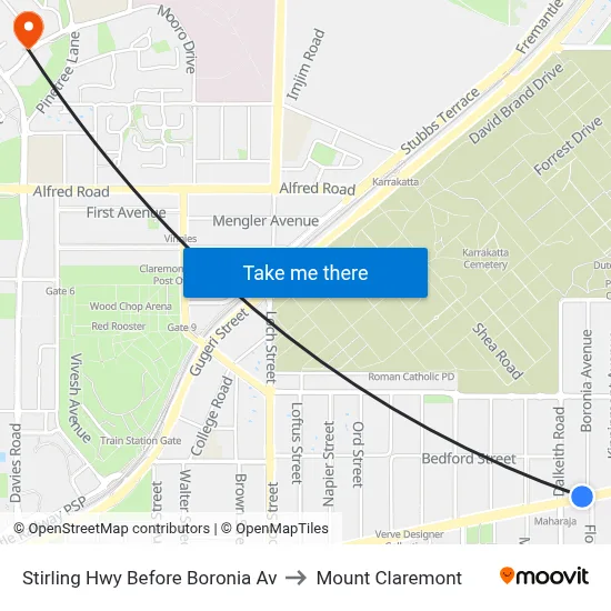 Stirling Hwy Before Boronia Av to Mount Claremont map
