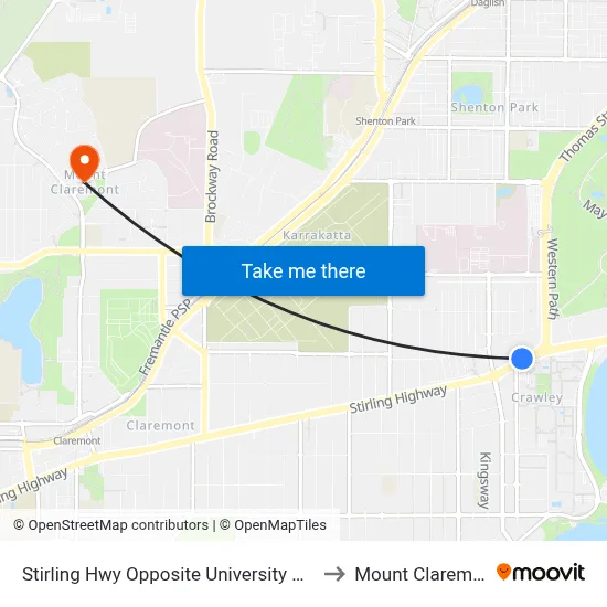Stirling Hwy Opposite University Of Wa to Mount Claremont map