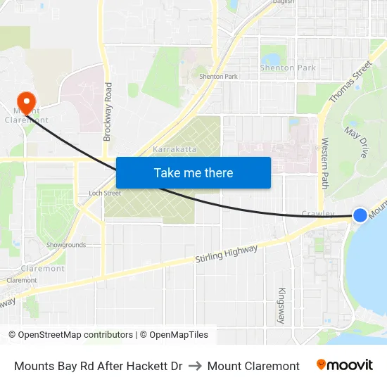 Mounts Bay Rd After Hackett Dr to Mount Claremont map