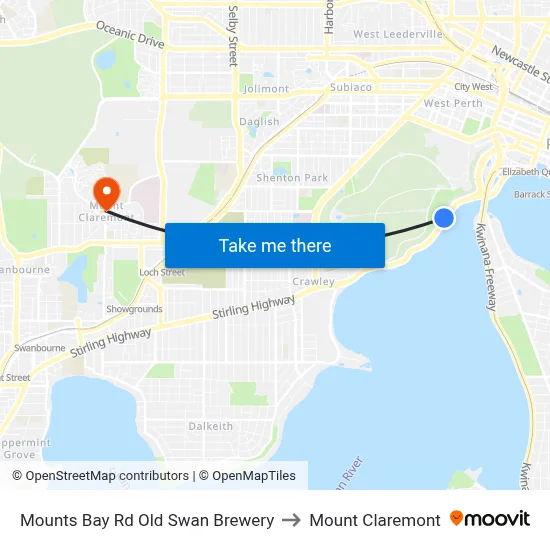 Mounts Bay Rd Old Swan Brewery to Mount Claremont map