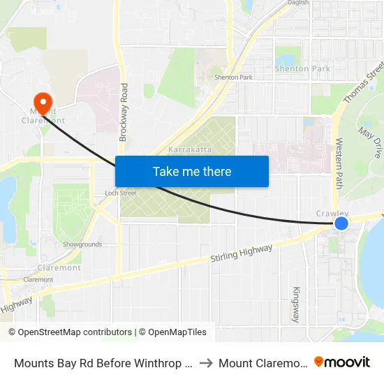 Mounts Bay Rd Before Winthrop Av to Mount Claremont map