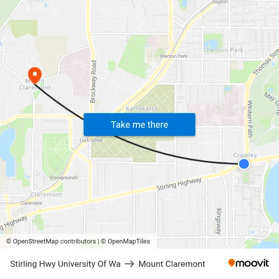 Stirling Hwy University Of Wa to Mount Claremont map