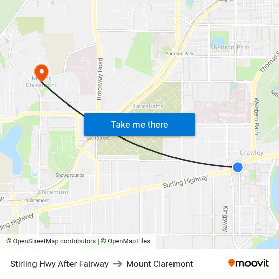Stirling Hwy After Fairway to Mount Claremont map