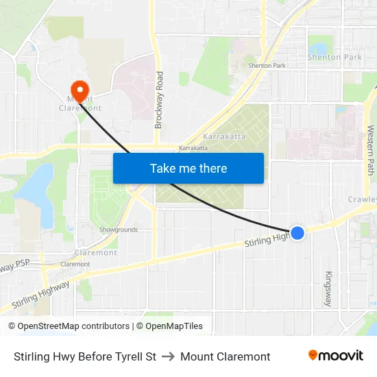 Stirling Hwy Before Tyrell St to Mount Claremont map