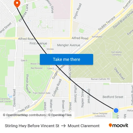 Stirling Hwy Before Vincent St to Mount Claremont map