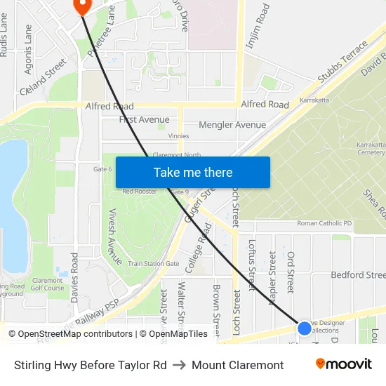 Stirling Hwy Before Taylor Rd to Mount Claremont map