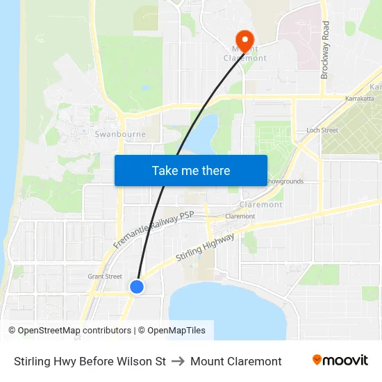 Stirling Hwy Before Wilson St to Mount Claremont map