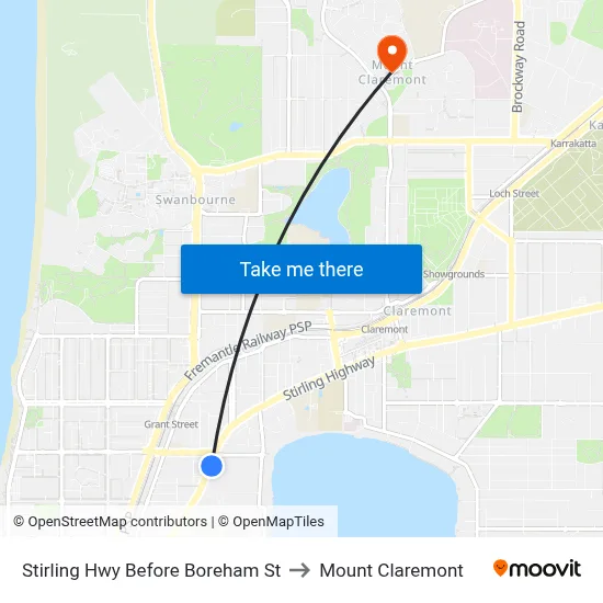 Stirling Hwy Before Boreham St to Mount Claremont map