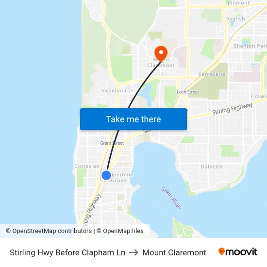 Stirling Hwy Before Clapham Ln to Mount Claremont map