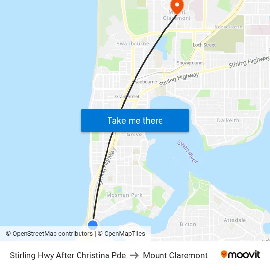 Stirling Hwy After Christina Pde to Mount Claremont map