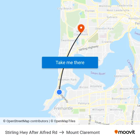 Stirling Hwy After Alfred Rd to Mount Claremont map