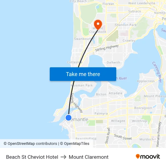 Beach St Cheviot Hotel to Mount Claremont map