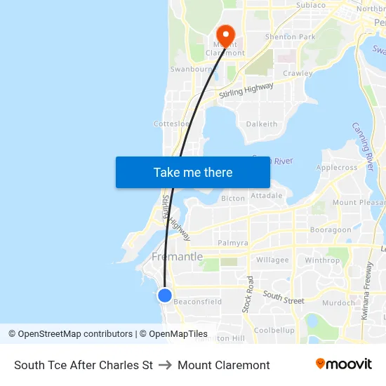 South Tce After Charles St to Mount Claremont map