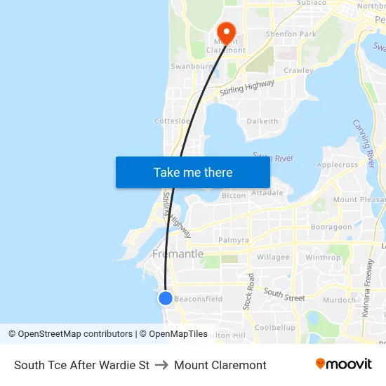 South Tce After Wardie St to Mount Claremont map