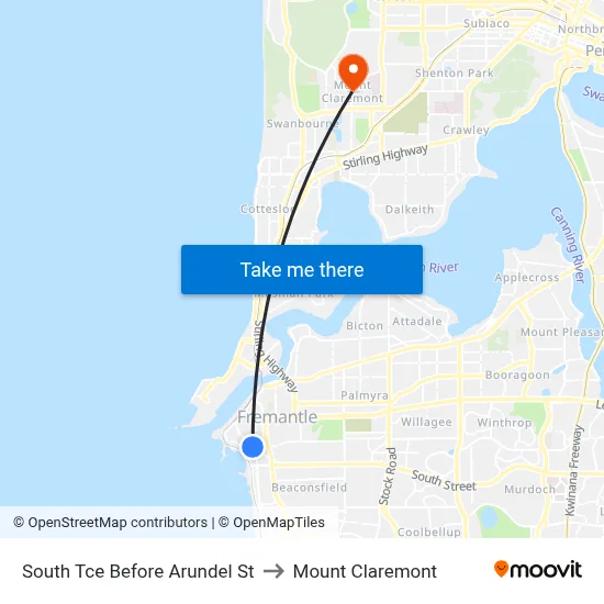 South Tce Before Arundel St to Mount Claremont map