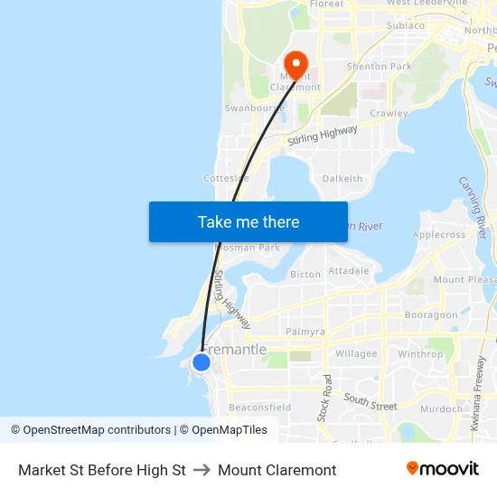 Market St Before High St to Mount Claremont map