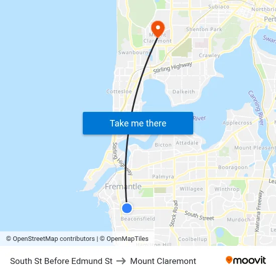 South St Before Edmund St to Mount Claremont map