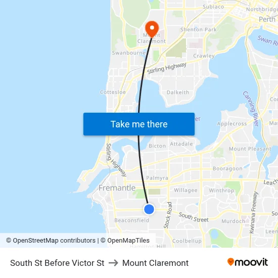 South St Before Victor St to Mount Claremont map