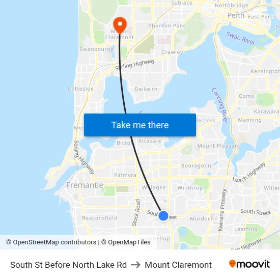 South St Before North Lake Rd to Mount Claremont map
