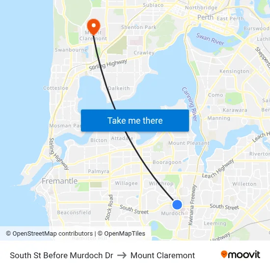 South St Before Murdoch Dr to Mount Claremont map