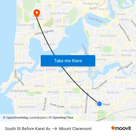 South St Before Karel Av to Mount Claremont map