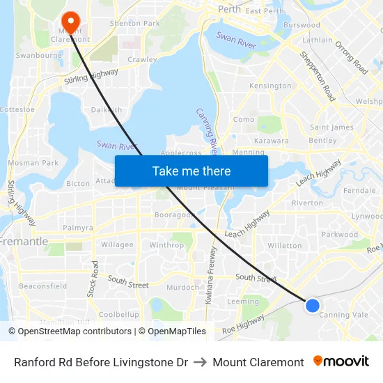 Ranford Rd Before Livingstone Dr to Mount Claremont map