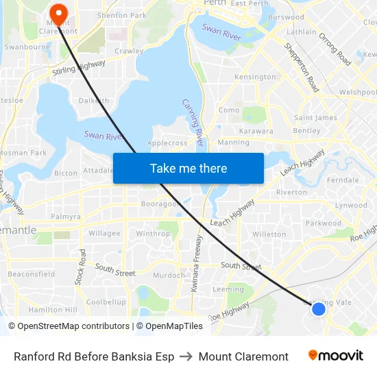 Ranford Rd Before Banksia Esp to Mount Claremont map