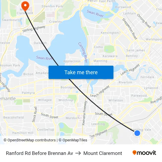 Ranford Rd Before Brennan Av to Mount Claremont map