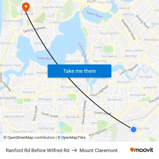 Ranford Rd Before Wilfred Rd to Mount Claremont map