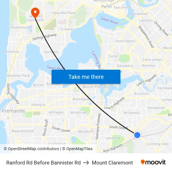 Ranford Rd Before Bannister Rd to Mount Claremont map