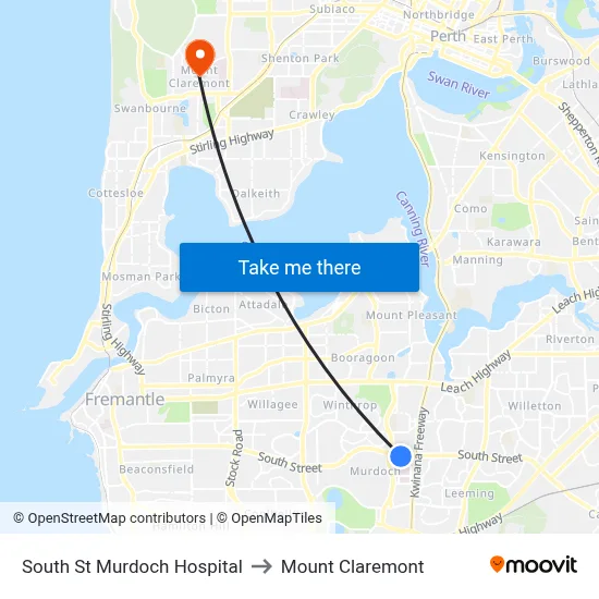 South St Murdoch Hospital to Mount Claremont map