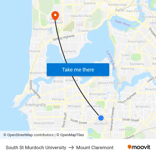 South St Murdoch University to Mount Claremont map