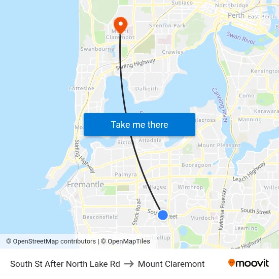South St After North Lake Rd to Mount Claremont map