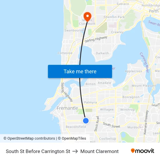 South St Before Carrington St to Mount Claremont map