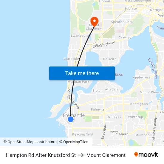 Hampton Rd After Knutsford St to Mount Claremont map