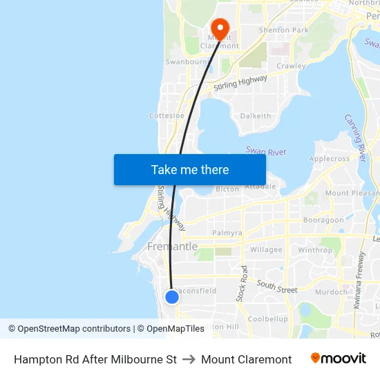 Hampton Rd After Milbourne St to Mount Claremont map